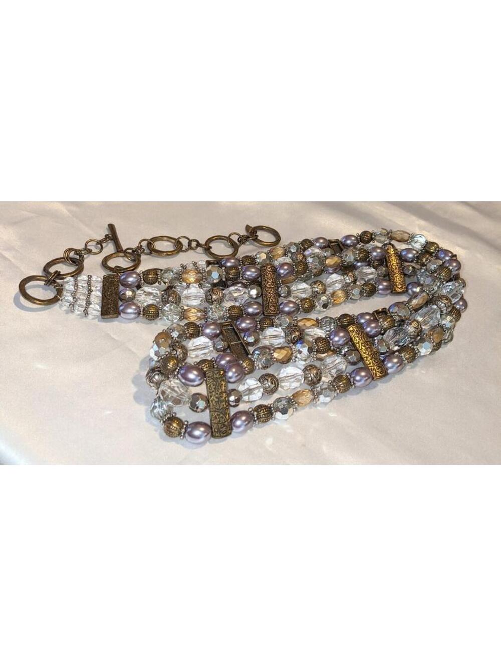 Coldwater Creek Women's 3-Strand Beaded Belt Bronze/Gold/Clear/Silver 41"-47" XL